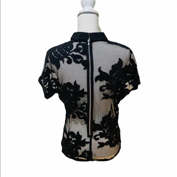 NWT designer Karen Harman black lace back exposed zipper blouse size medium - Picture 7 of 15